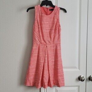 Gap Dress Womens Size 0 Linen Blend A Line Sleeveless Coral Pink Striped
